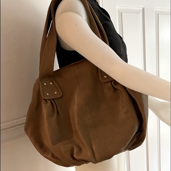 Leather satchel by “Sorial”  light lining inside, brass studs, gorgeous bag! - Picture 1 of 9